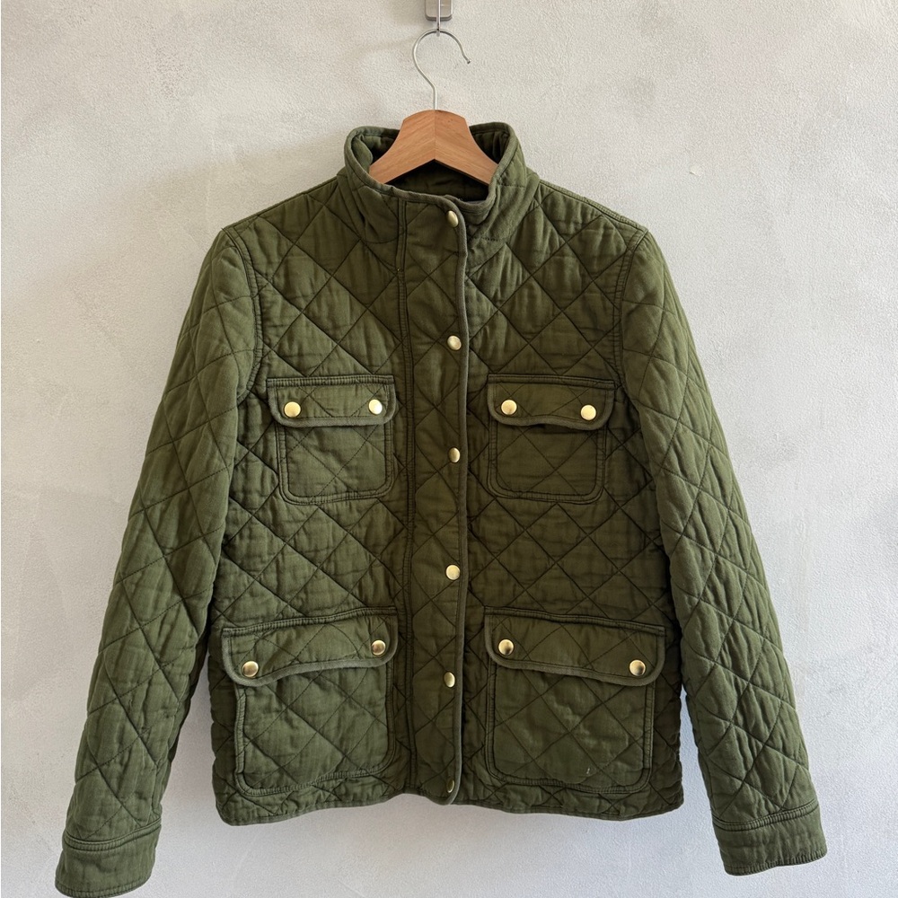 J. Crew - Quilted Olive Green Jacket with Gold Buttons - Size M